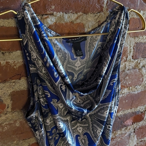 INC International Concepts Medium Blue‎ & Tan Paisley Dress w/ Waist Tie Belt - Picture 2 of 11